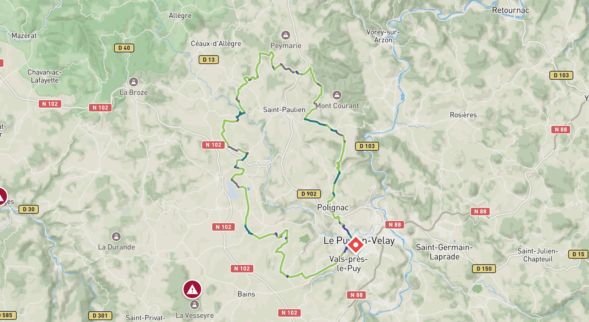Interface de l'application Stracks montrant une boucle GPS offroad